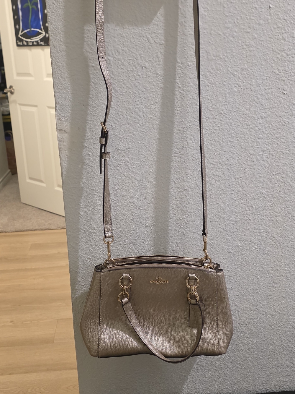 Coach Metallic Taupe Crossbody Satchel with Gold Hardware